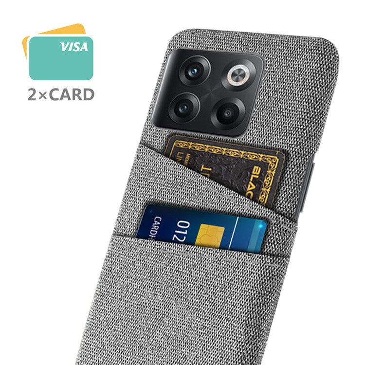 For OnePlus 10T 5G / Ace Pro 5G Hard PC Phone Case Dual Card Holder Cloth Texture Smartphone Phone Cover - Light Grey