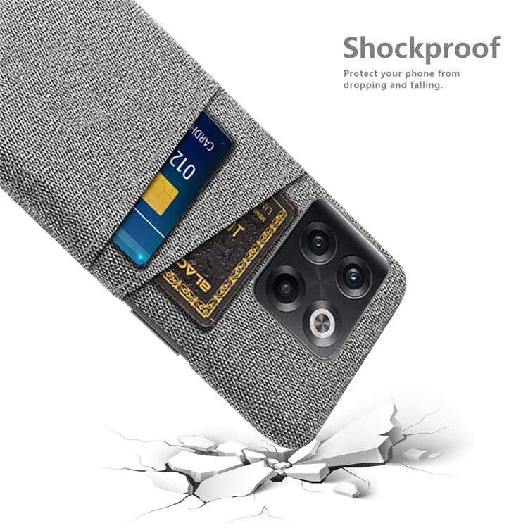 For OnePlus 10T 5G / Ace Pro 5G Hard PC Phone Case Dual Card Holder Cloth Texture Smartphone Phone Cover - Light Grey