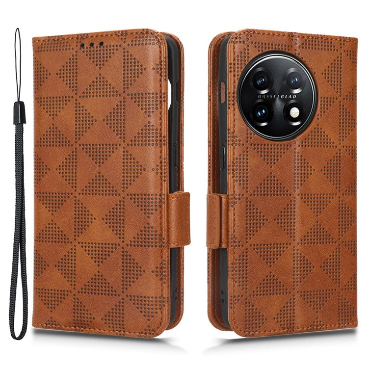Flip Leather Phone Cover For OnePlus Ace 2 5G / 11R 5G , Wallet Stand Imprinted Triangle Pattern Phone Case - Brown