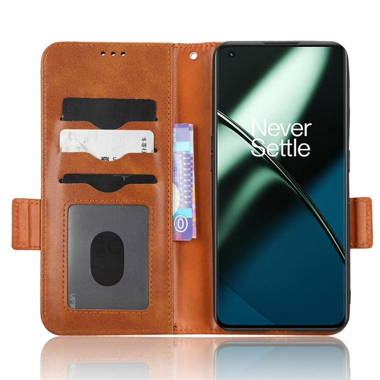 Flip Leather Phone Cover For OnePlus Ace 2 5G / 11R 5G , Wallet Stand Imprinted Triangle Pattern Phone Case - Brown