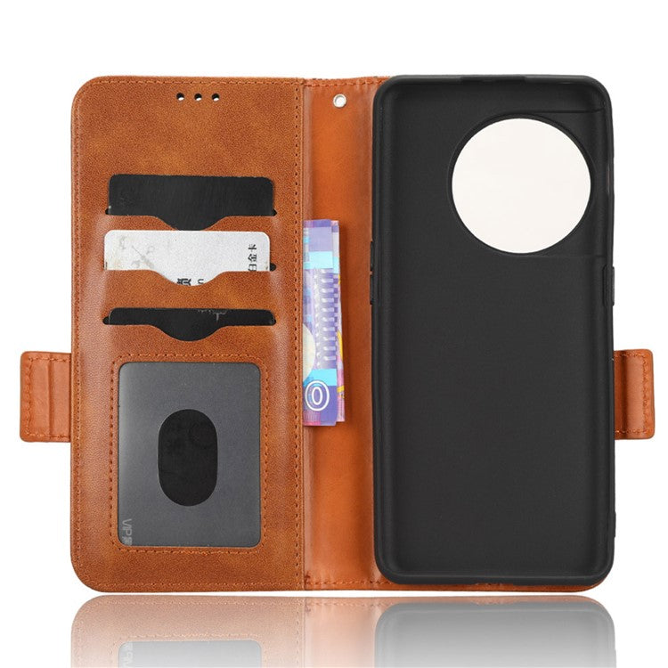 Flip Leather Phone Cover For OnePlus Ace 2 5G / 11R 5G , Wallet Stand Imprinted Triangle Pattern Phone Case - Brown