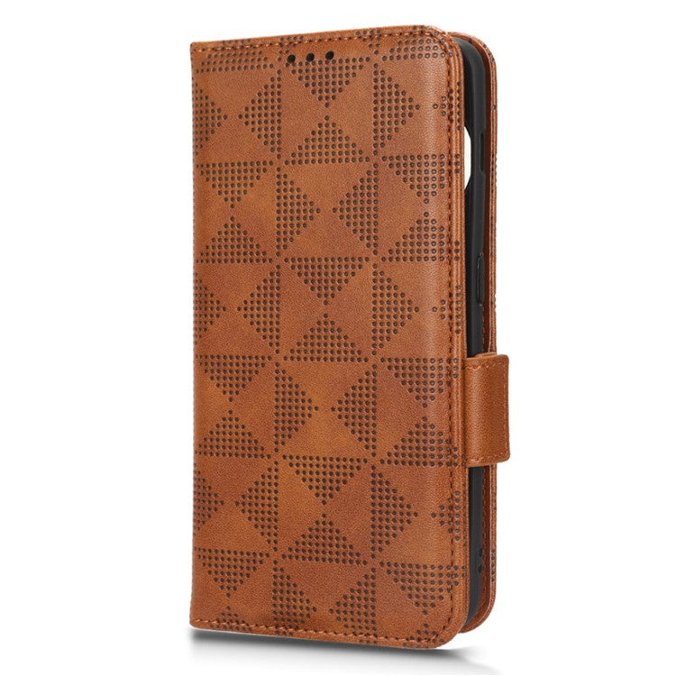 Flip Leather Phone Cover For OnePlus Ace 2 5G / 11R 5G , Wallet Stand Imprinted Triangle Pattern Phone Case - Brown