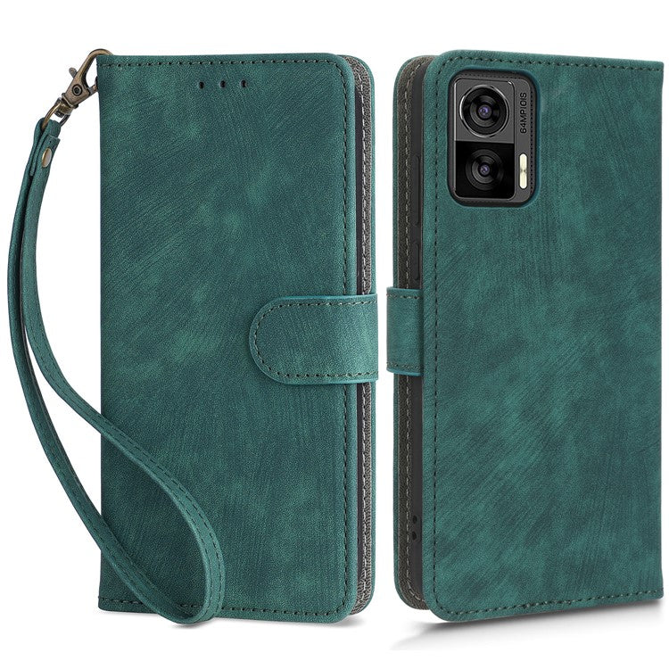 RFID Blocking Phone Case for Motorola Edge 30 Neo 5G , Leather Wallet Stand Phone Cover with Strap - Green