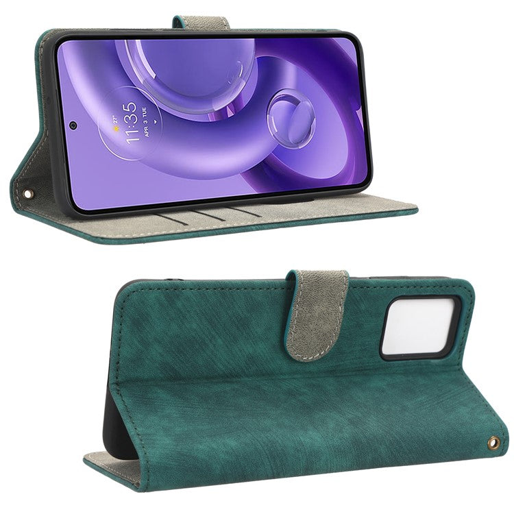 RFID Blocking Phone Case for Motorola Edge 30 Neo 5G , Leather Wallet Stand Phone Cover with Strap - Green