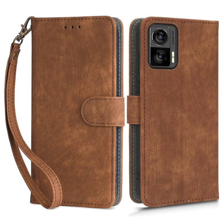 RFID Blocking Phone Case for Motorola Edge 30 Neo 5G , Leather Wallet Stand Phone Cover with Strap - Brown