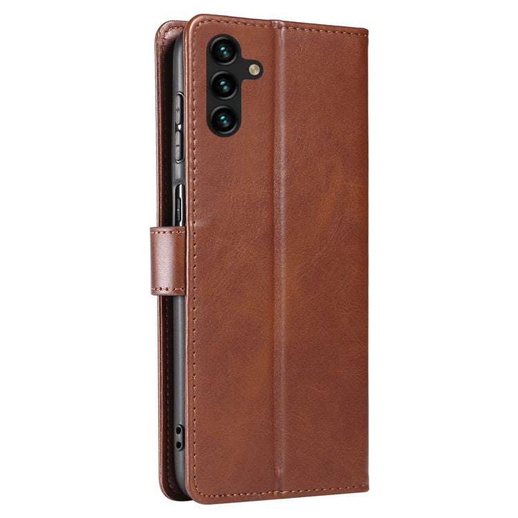 For Samsung Galaxy A04s 4G (164.7 x 76.7 x 9.1 mm) / A13 4G Cover Leather Phone Case Stand Wallet - Brown