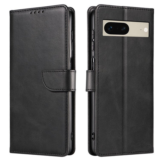 For Google Pixel 7 5G Square Clasp Phone Cover Scratch-resistant Flip Leather Phone Case with Stand Wallet - Black