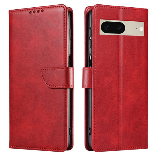 For Google Pixel 7 5G Square Clasp Phone Cover Scratch-resistant Flip Leather Phone Case with Stand Wallet - Red