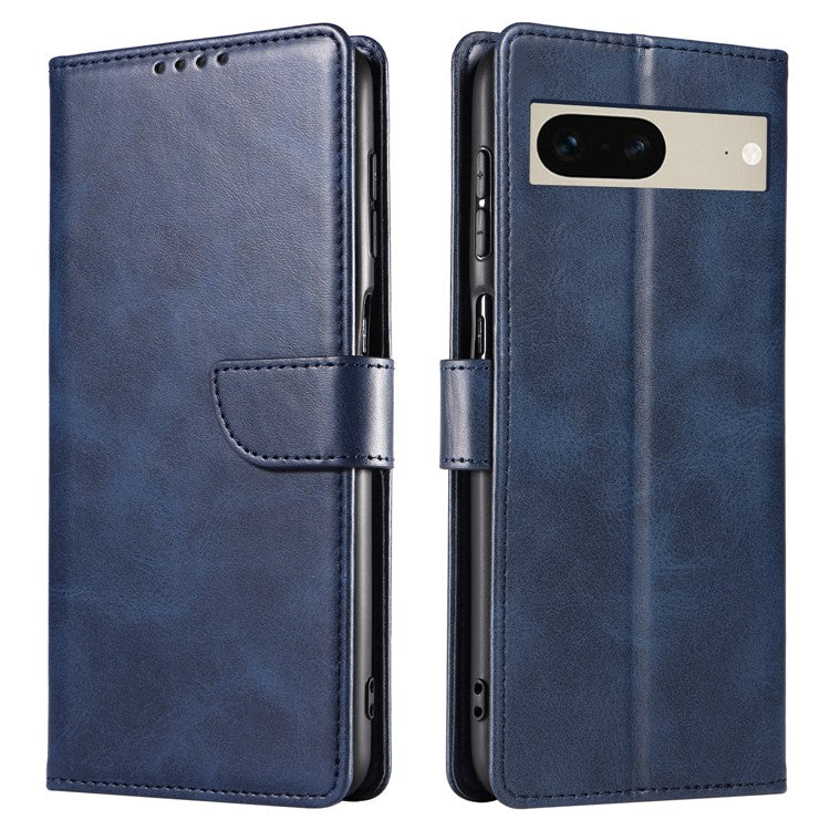 For Google Pixel 7 5G Square Clasp Phone Cover Scratch-resistant Flip Leather Phone Case with Stand Wallet - Blue