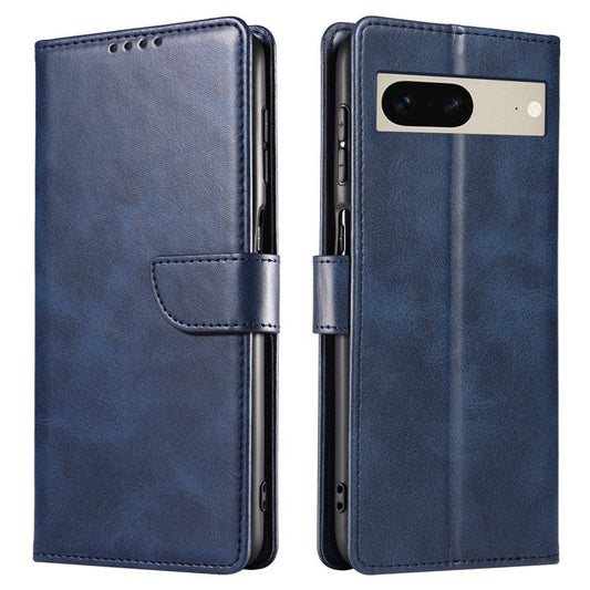 For Google Pixel 7 5G Square Clasp Phone Cover Scratch-resistant Flip Leather Phone Case with Stand Wallet - Blue