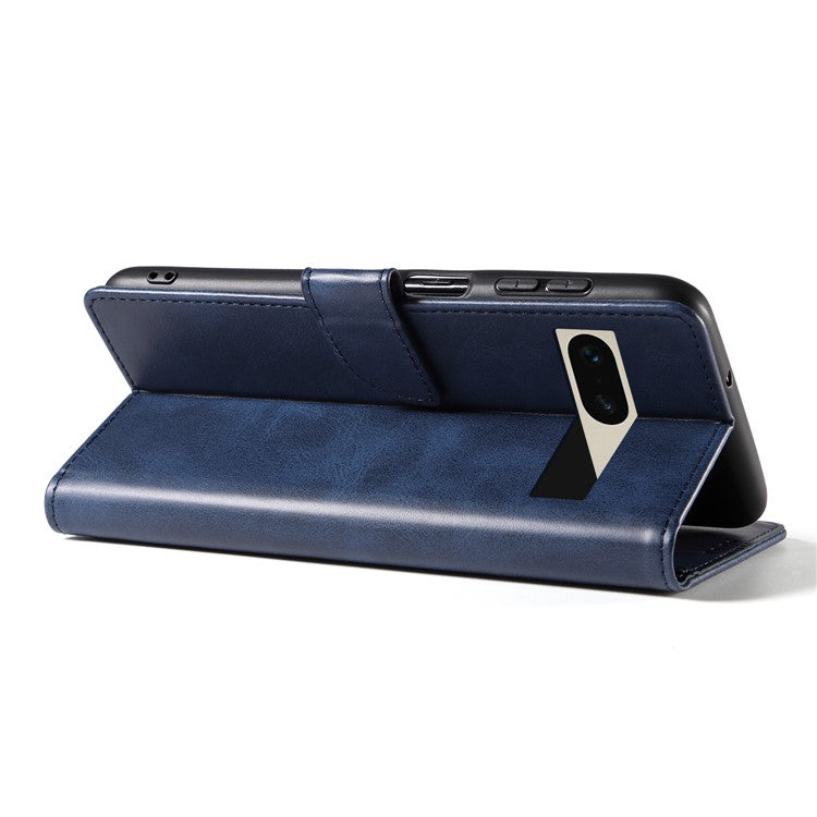 For Google Pixel 7 5G Square Clasp Phone Cover Scratch-resistant Flip Leather Phone Case with Stand Wallet - Blue
