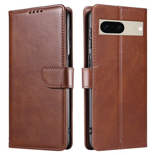 For Google Pixel 7 5G Square Clasp Phone Cover Scratch-resistant Flip Leather Phone Case with Stand Wallet - Brown