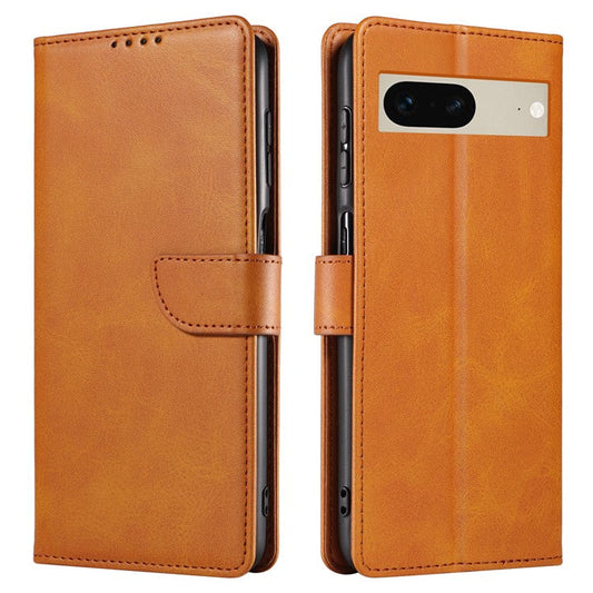 For Google Pixel 7 5G Square Clasp Phone Cover Scratch-resistant Flip Leather Phone Case with Stand Wallet - Khaki