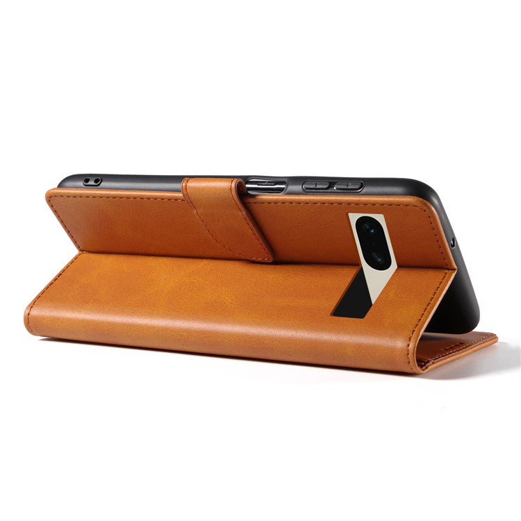 For Google Pixel 7 5G Square Clasp Phone Cover Scratch-resistant Flip Leather Phone Case with Stand Wallet - Khaki