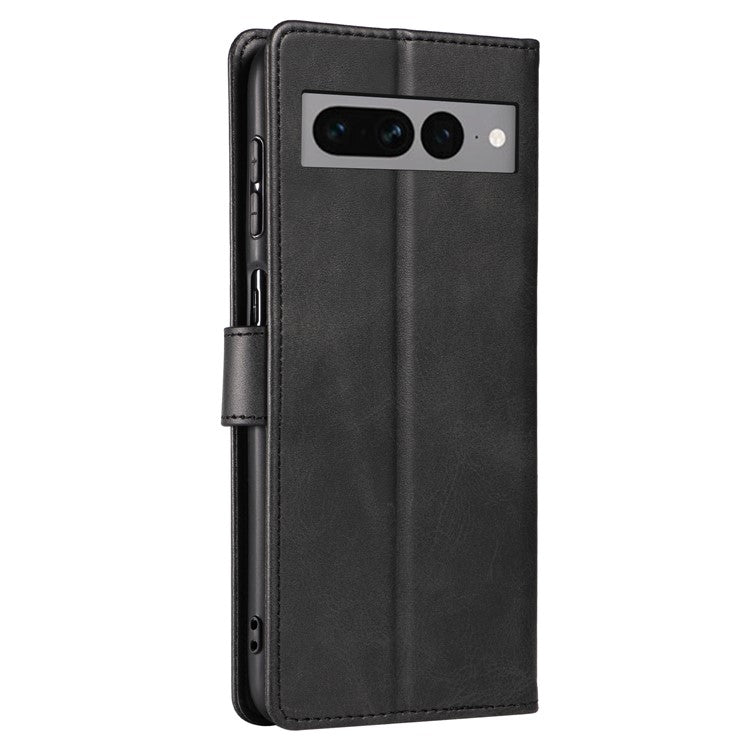 For Google Pixel 7 Pro 5G Anti-fall Phone Cover Square Clasp Leather Phone Case with Stand Wallet - Black