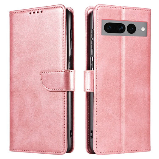 For Google Pixel 7 Pro 5G Anti-fall Phone Cover Square Clasp 
 Leather Phone Case with Stand Wallet - Rose Gold