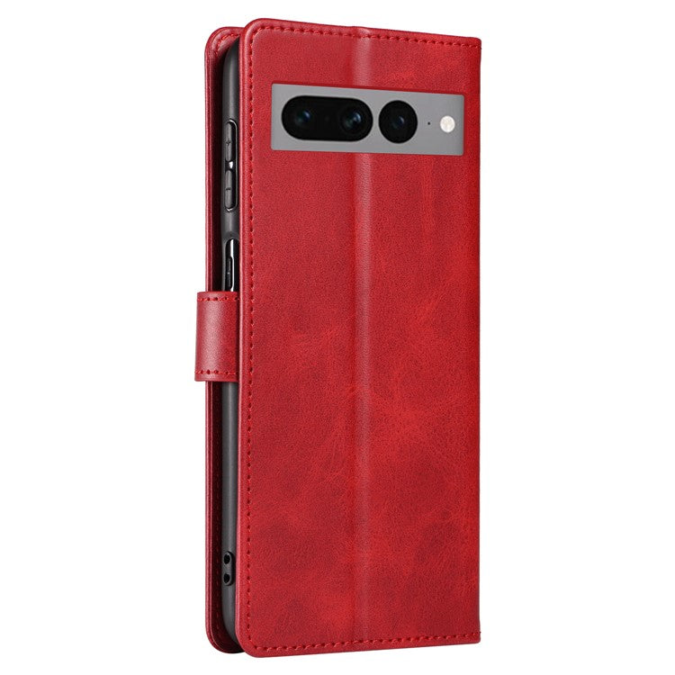 For Google Pixel 7 Pro 5G Anti-fall Phone Cover Square Clasp Leather Phone Case with Stand Wallet - Red