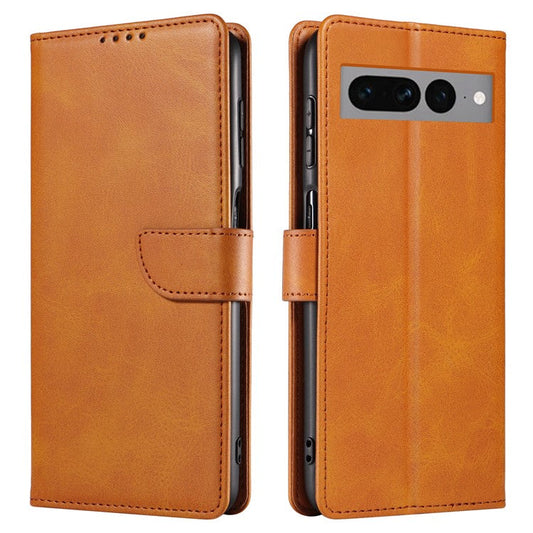 For Google Pixel 7 Pro 5G Anti-fall Phone Cover Square Clasp 
 Leather Phone Case with Stand Wallet - Khaki