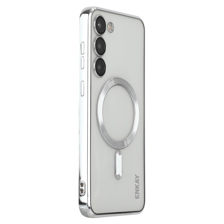 ENKAY HAT PRINCE For Samsung Galaxy S23 Electroplating Edge Camera Protection Back Cover Magnetic TPU Phone Case Compatible with Magsafe - Silver