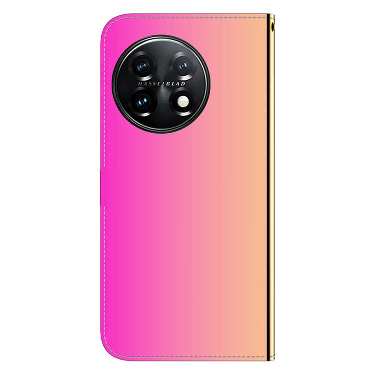 For OnePlus 11 5G Mirror-like Surface Phone Case Stand Wallet PU Leather Shockproof Cell Phone Cover - Rose