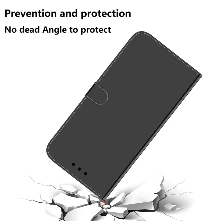 Smartphone Case For Honor X8 5G , Stand Wallet Mirror-like Surface PU Leather Cell Phone Cover - Black