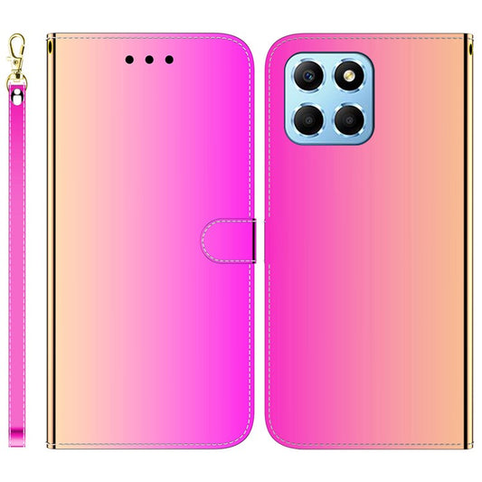 Smartphone Case For Honor X8 5G , Stand Wallet Mirror-like Surface PU Leather Cell Phone Cover - Rose