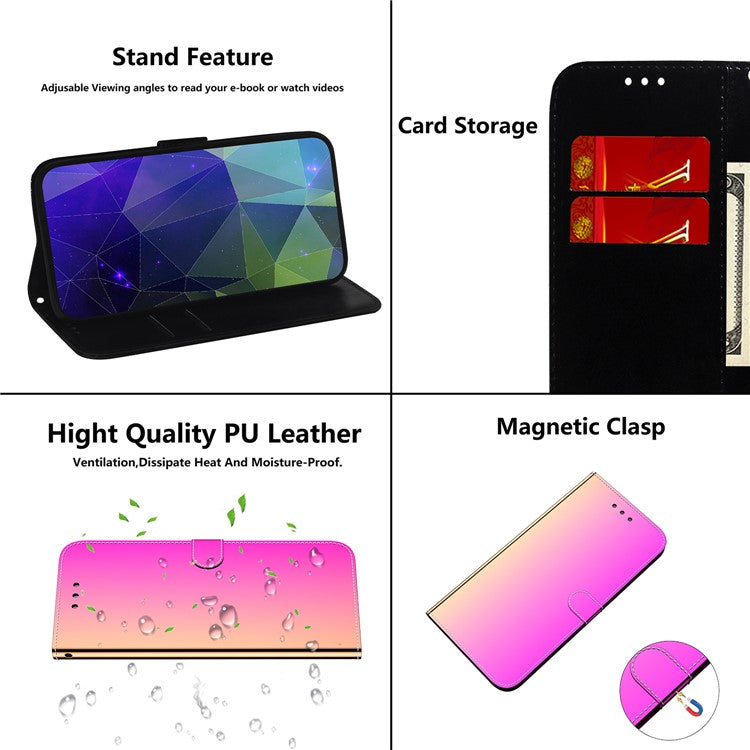 Smartphone Case For Honor X8 5G , Stand Wallet Mirror-like Surface PU Leather Cell Phone Cover - Rose
