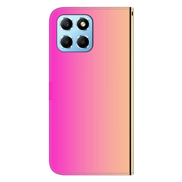 Smartphone Case For Honor X8 5G , Stand Wallet Mirror-like Surface PU Leather Cell Phone Cover - Rose