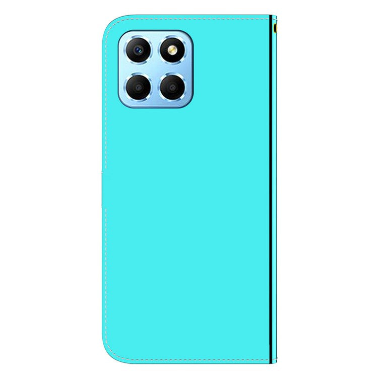 Smartphone Case For Honor X8 5G , Stand Wallet Mirror-like Surface PU Leather Cell Phone Cover - Cyan
