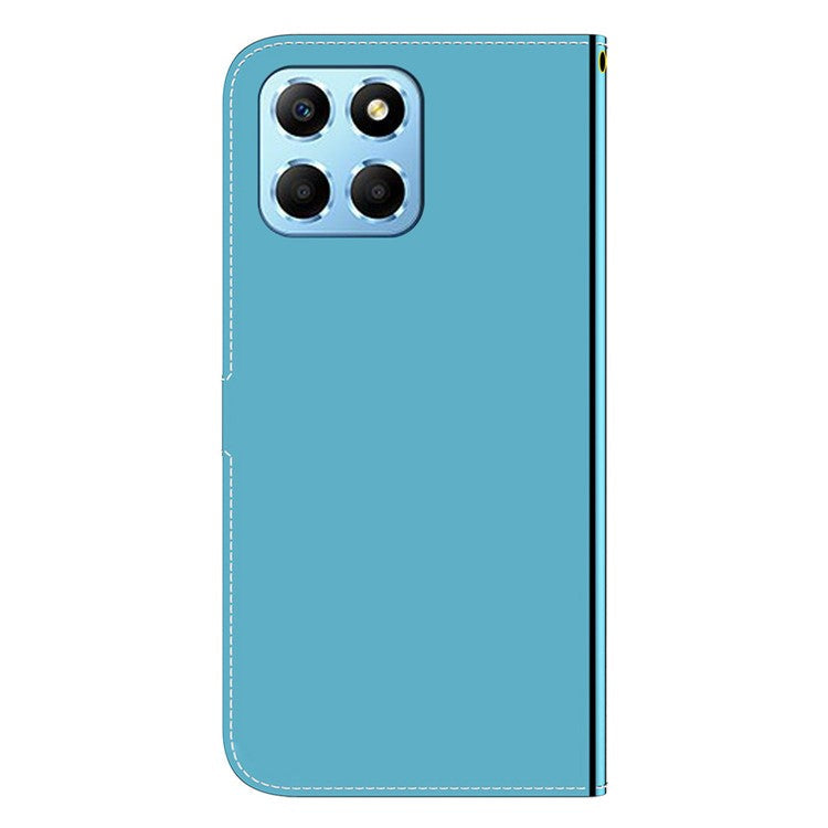 Smartphone Case For Honor X8 5G , Stand Wallet Mirror-like Surface PU Leather Cell Phone Cover - Blue
