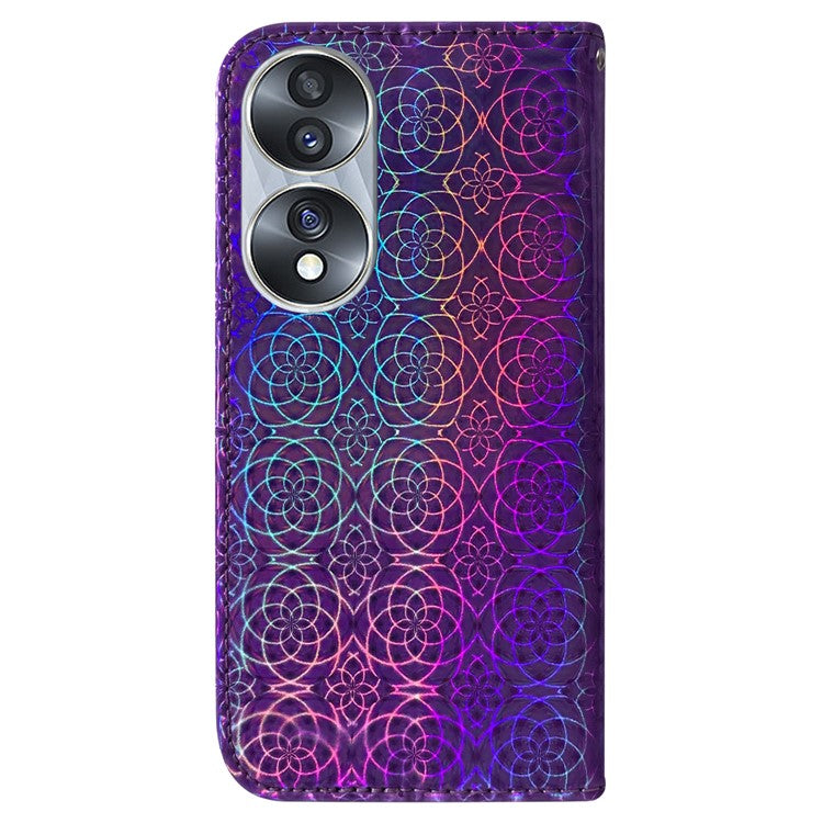 For Honor 70 5G PU Leather Dazzling Flower Pattern Shockproof Phone Case Stand Wallet with Strap - Purple