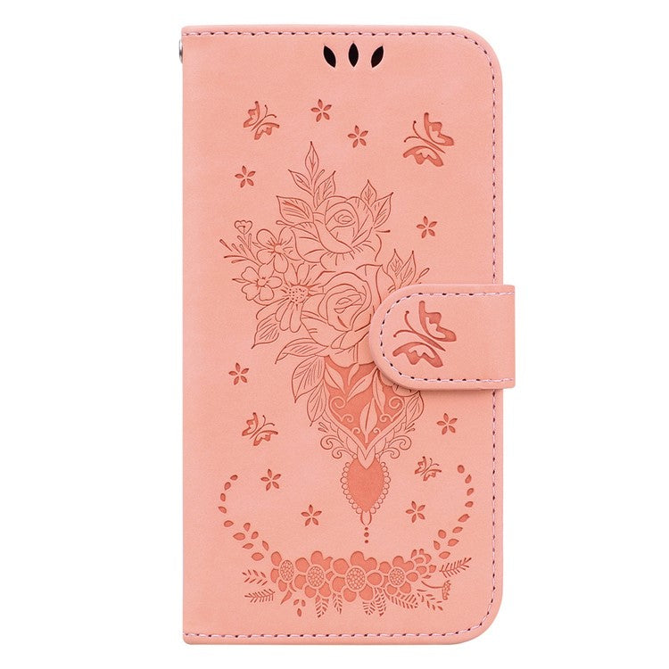 Drop-proof Phone Case For Honor 70 5G , Rose Butterfly Imprinted Stand Flip Leather Wallet Cover - Pink