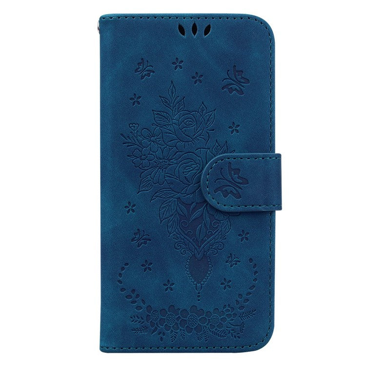 Drop-proof Phone Case For Honor 70 5G , Rose Butterfly Imprinted Stand Flip Leather Wallet Cover - Blue