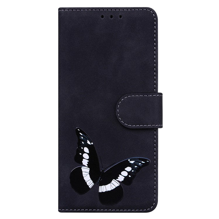 For Honor 70 5G PU Leather Wallet Phone Case Butterfly Pattern TPU Interior Stand Cover - Black