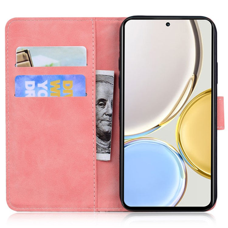 For Honor 70 5G PU Leather Wallet Phone Case Butterfly Pattern TPU Interior Stand Cover - Pink