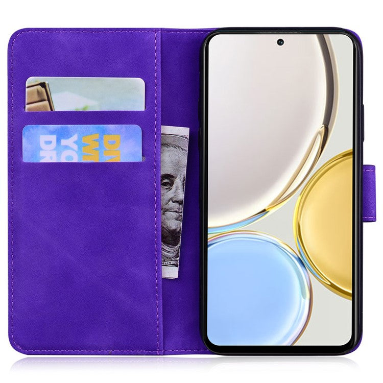 For Honor 70 5G PU Leather Wallet Phone Case Butterfly Pattern TPU Interior Stand Cover - Purple