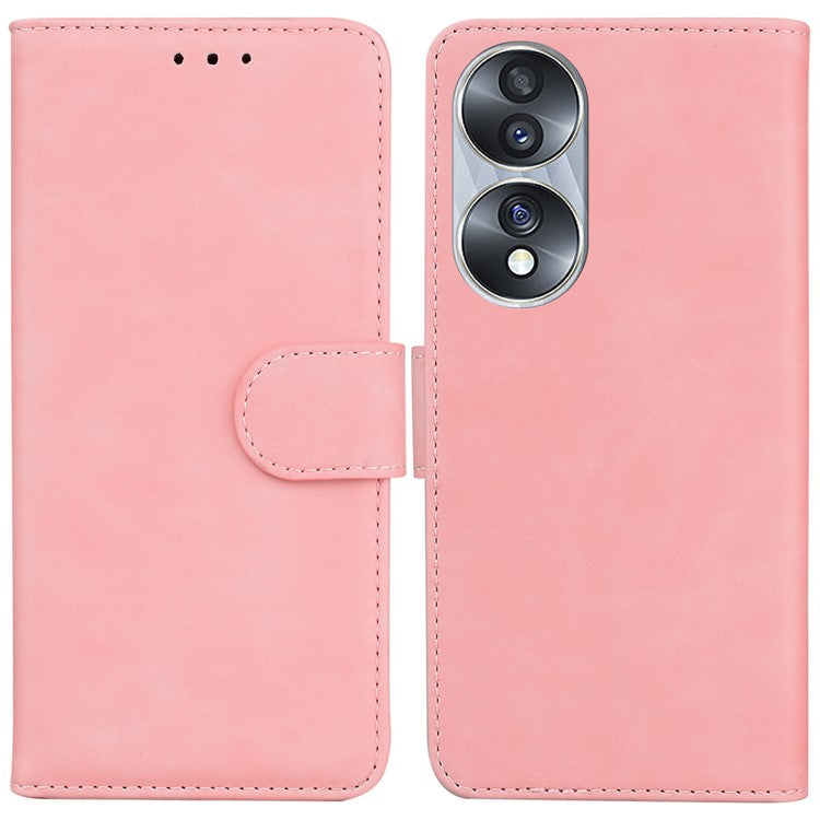 For Honor 70 5G PU Leather Flip Phone Case Solid Color Folio Book Stand Wallet Cover - Pink