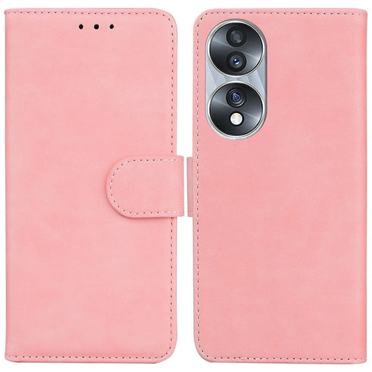 For Honor 70 5G PU Leather Flip Phone Case Solid Color Folio Book Stand Wallet Cover - Pink