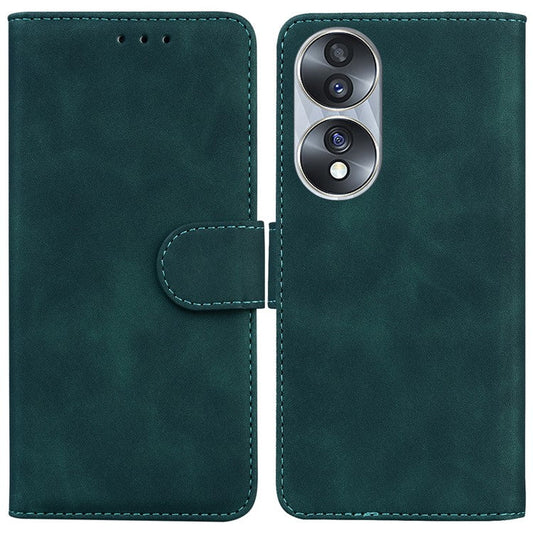 For Honor 70 5G PU Leather Flip Phone Case Solid Color Folio Book Stand Wallet Cover - Green