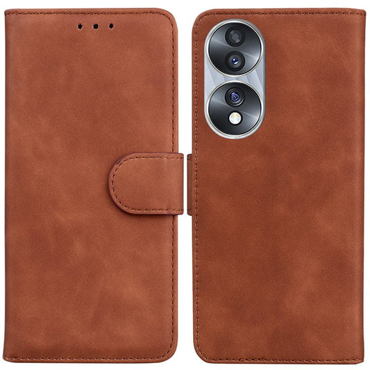 For Honor 70 5G PU Leather Flip Phone Case Solid Color Folio Book Stand Wallet Cover - Brown