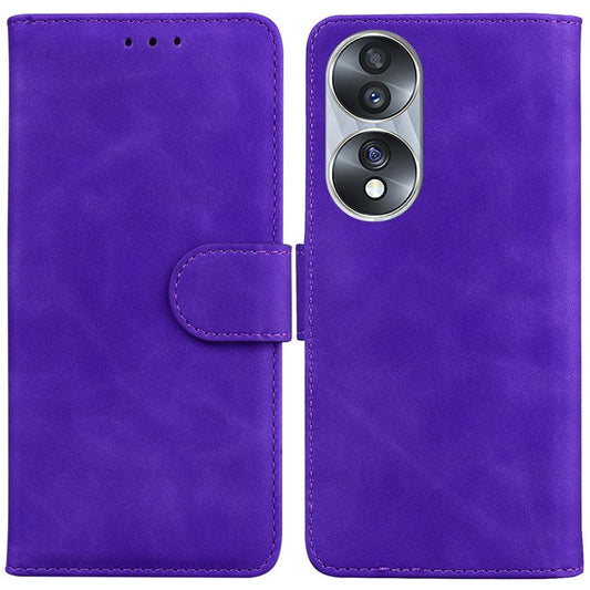 For Honor 70 5G PU Leather Flip Phone Case Solid Color Folio Book Stand Wallet Cover - Purple