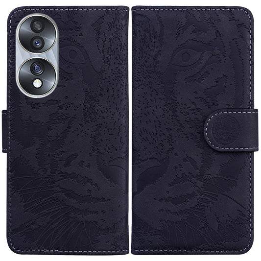 For Honor 70 5G PU Leather Flip Cover Tiger Pattern Imprinted Wallet Stand Protective Phone Case - Black