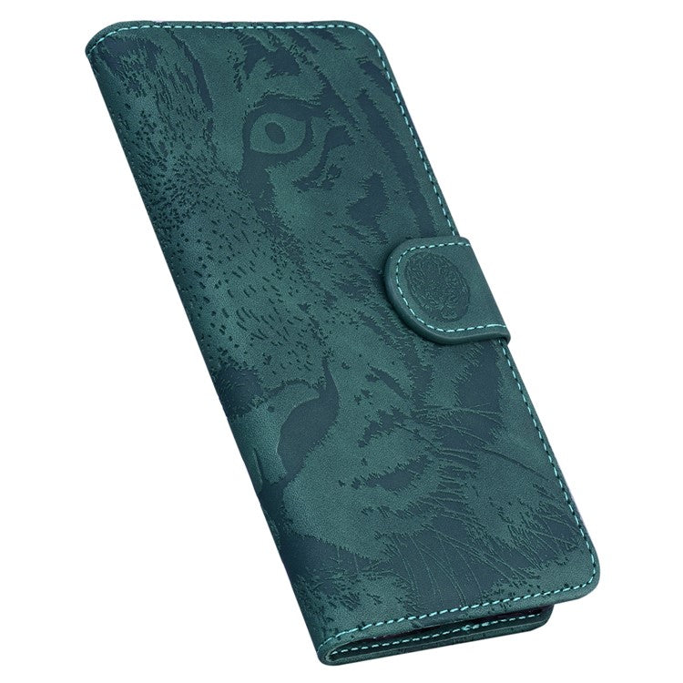 For Honor 70 5G PU Leather Flip Cover Tiger Pattern Imprinted Wallet Stand Protective Phone Case - Green