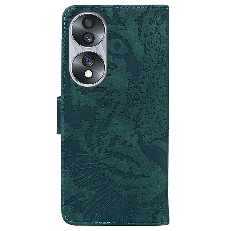For Honor 70 5G PU Leather Flip Cover Tiger Pattern Imprinted Wallet Stand Protective Phone Case - Green