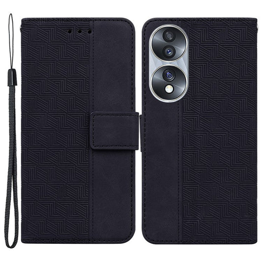 For Honor 70 5G Imprinted Phone Case PU Leather Drop-proof Flip Phone Cover with Wallet Stand - Black