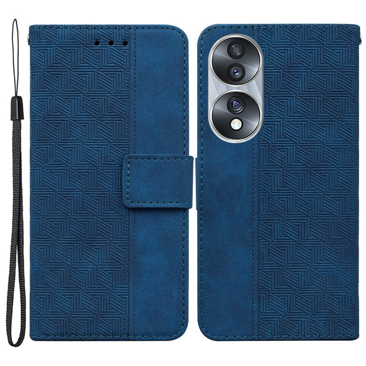 For Honor 70 5G Imprinted Phone Case PU Leather Drop-proof Flip Phone Cover with Wallet Stand - Blue