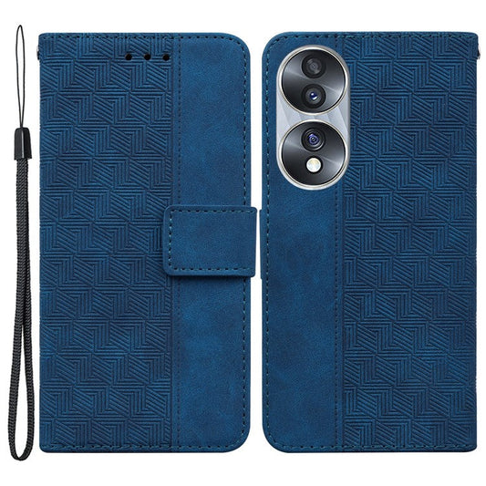 For Honor 70 5G Imprinted Phone Case PU Leather Drop-proof Flip Phone Cover with Wallet Stand - Blue