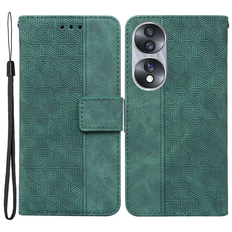 For Honor 70 5G Imprinted Phone Case PU Leather Drop-proof Flip Phone Cover with Wallet Stand - Green