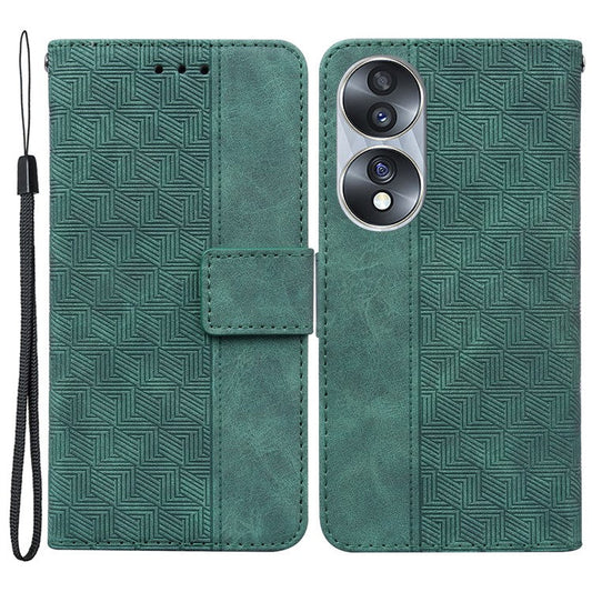 For Honor 70 5G Imprinted Phone Case PU Leather Drop-proof Flip Phone Cover with Wallet Stand - Green