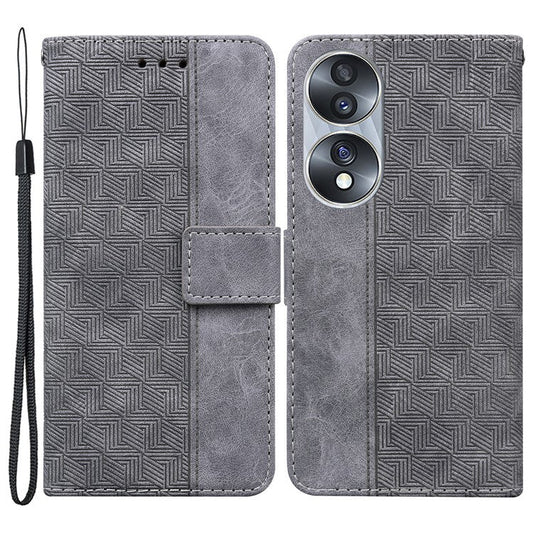 For Honor 70 5G Imprinted Phone Case PU Leather Drop-proof Flip Phone Cover with Wallet Stand - Grey